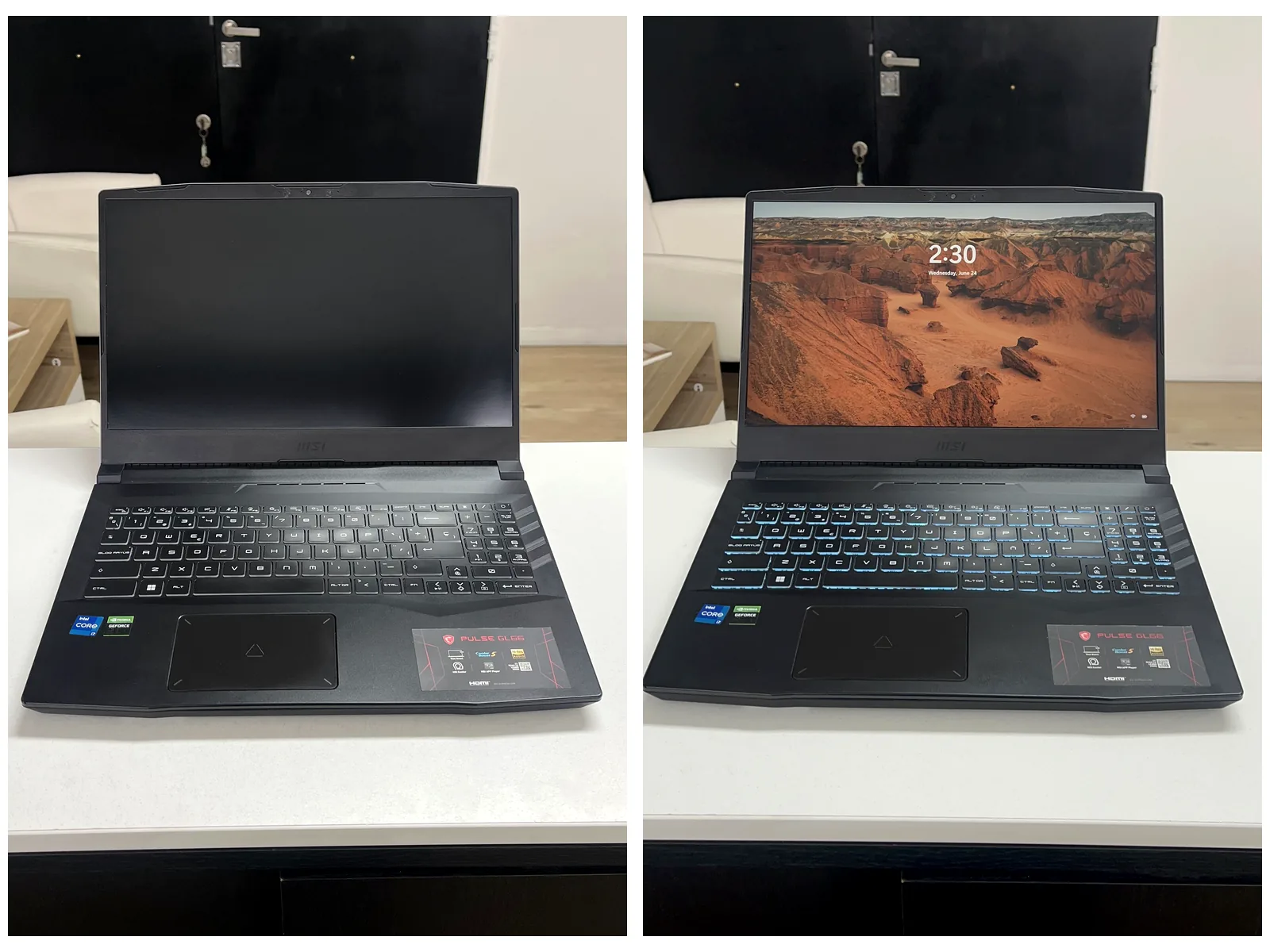 MSI Pulse GL66 al ingreso con pantalla apagada y encendida durante la verificación final