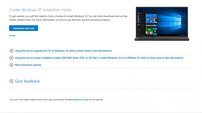 Pantalla histórica del asistente de actualización de Windows 10