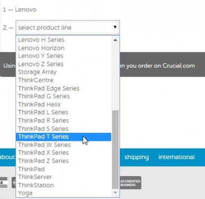 Selección de fabricante de notebook para buscar RAM