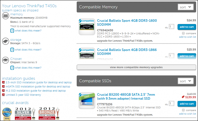 Especificaciones de memoria para notebook