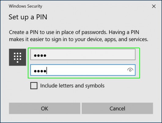 Ingreso de PIN en Windows Hello