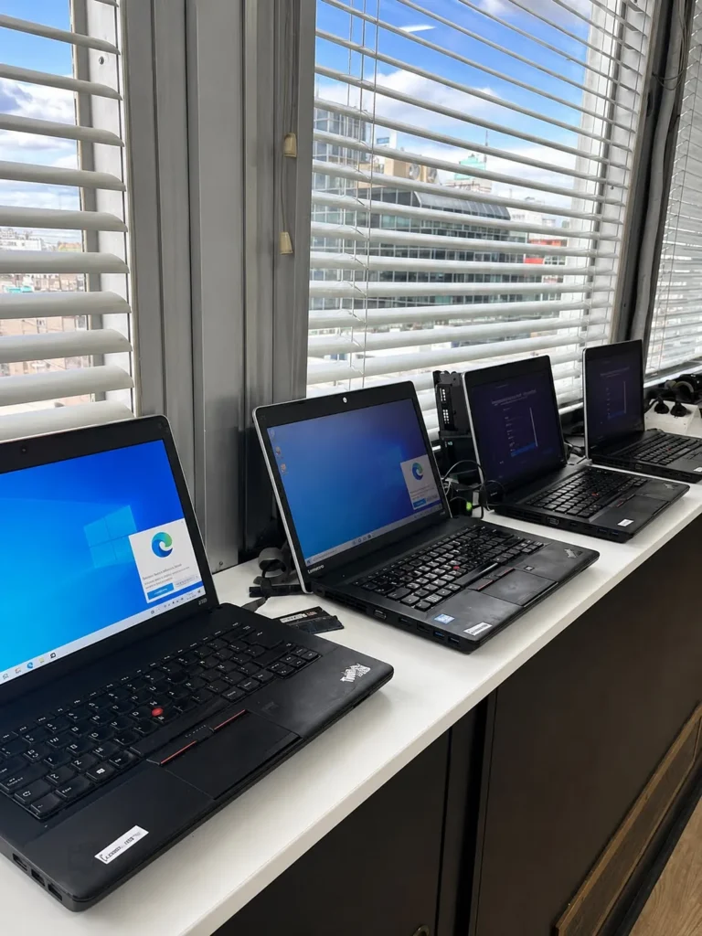 Flota de notebooks empresariales durante un mantenimiento programado