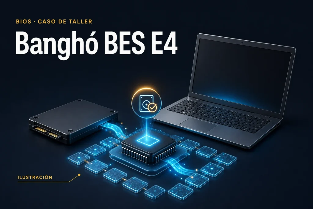 Ilustración conceptual para el caso: Banghó BES E4 no reconocía el disco: recuperación del funcionamiento
