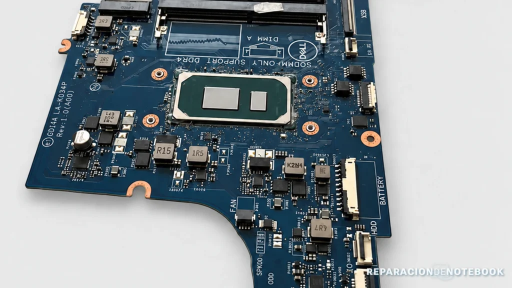 Ilustración de la motherboard LA-K034P utilizada en Dell Inspiron 3501