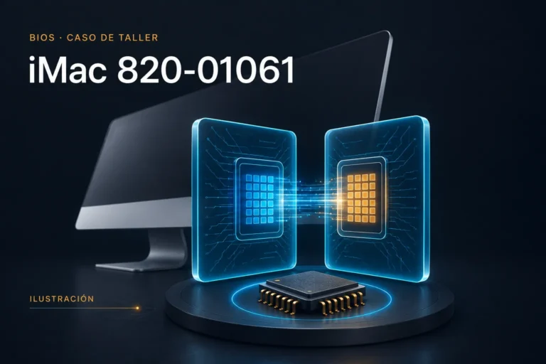 Ilustración conceptual para el caso: iMac 820-01061: reparación de firmware y recuperación del funcionamiento