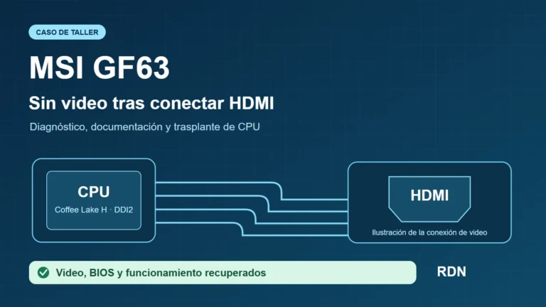 Ilustración editorial de CPU, DDI2 y HDMI para el caso MSI GF63 sin video